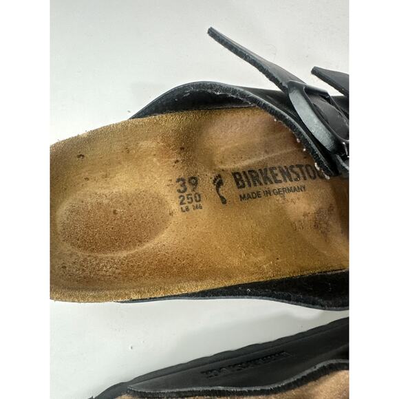 Birkenstock Arizona Slide Sandals 2 Strap Buckle Men's 6 Women's 8 Black Leather - Picture 7 of 16